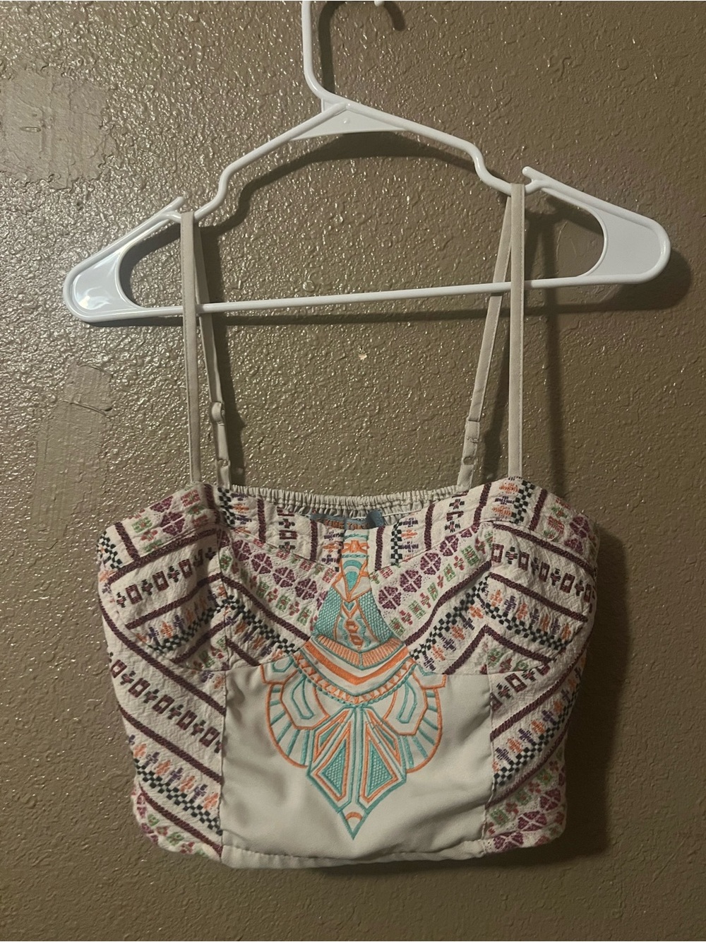 Flying Tomato Cream Embroidered Crop Cami with Teal & Peach Accents